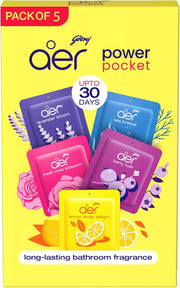Godrej aer Power Pocket Air Freshener- Bathroom And Toilet Lasts Up To 30 Days Assorted Pack Of 5 (50G), Multicolour, 40017848 - Floral 10 g (Pack of 5)
