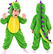 Doodle Kiddo Dinosaur Costume for Kids 3-8 Years, Green Hooded Dino Jumpsuit for Boys & Girls, Animal Costume, Halloween Fancy Dress Outfit, Dinosaur Party, Cosplay & Role Play