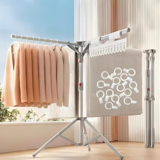 ZeeSquare Tripod Foldable Clothes Drying Stand  Heavy-Duty, Rust-Resistant Indoor/Outdoor Drying Rack for Clothes with Adjustable Height & Wheels  Space-Saving Portable Laundry Drying Rack