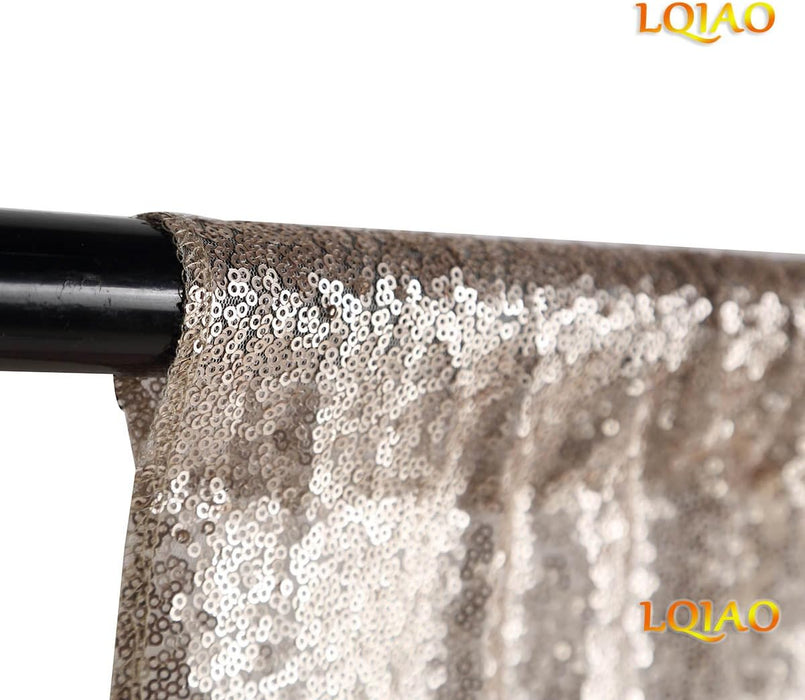 LQIAO 2 Panels Light Gold Sequin Backdrop Glitter Fabric for Wedding Birthday Parties Shimmer Wall-2x8ft