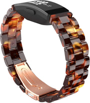 Resin Watch Band Compatible with Fitbit Inspire HR Bands/Inspire Band,Resin Bracelet with Stainless Steel Buckle Replacement Strap Compatible for Fitbit Inspire - Tortoise-tone