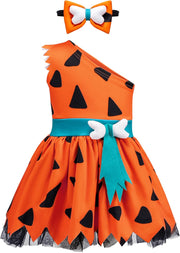 Spooktacular Creations Halloween Baby Pebbles Costume, Bam Bam Costume Caveman Toddler for Girls Kids Halloween Dressup Party - Orange