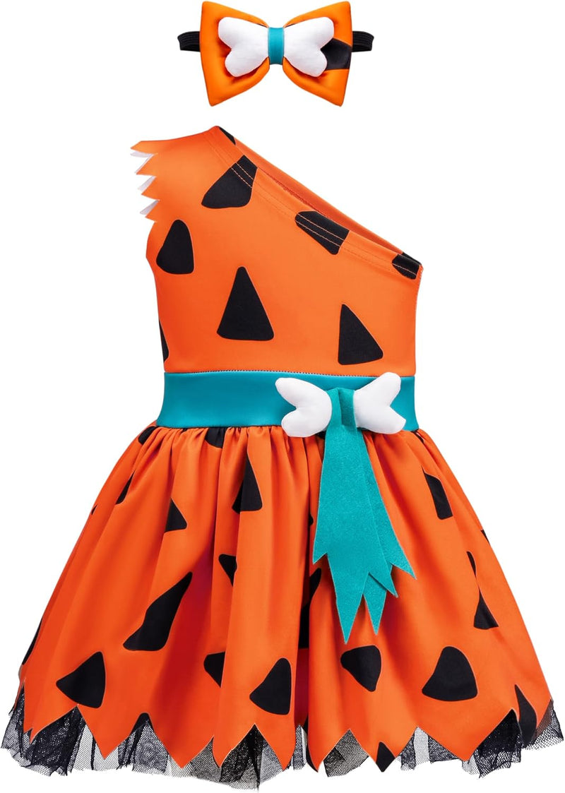 Spooktacular Creations Halloween Baby Pebbles Costume, Bam Bam Costume Caveman Toddler for Girls Kids Halloween Dressup Party - Orange