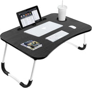 SKY-TOUCH Portable Folding Laptop Desk for BedWith iPad and Cup Holder Adjustable Lap Tray Notebook Stand Foldable Non-Slip Legs Reading Table Tray for workingstudyingcamping 60x40x28cm Black - Black