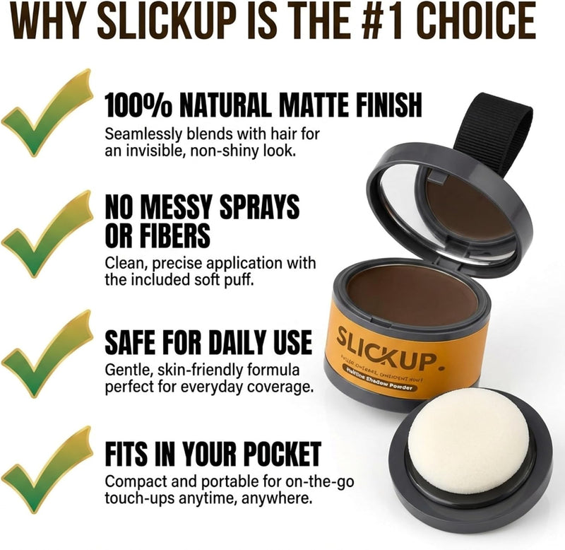 SLICKUP Hairline Shadow Powder for Root Touch Up Instant Hair Colour Stick for Grey Hair Coverage Temporary Hair Powder for Thinning Hair, Bald Spots & Hairline (Dark Brown)