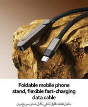 T Tersely Stand Lite 1.5M/240W Braided Fast Charge Cable - Built-in Phone Stand, T-Shaped Foldable 90 Degree USB-C Cord, Multi-Functional Right Angle Charger Cable - Black