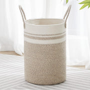 VIPOSCO Large Laundry Hamper, Tall Woven Rope Storage Basket for Blanket, Toys, Dirty Clothes in Living Room, Bathroom, Bedroom - 58L White & Brown - 30L Brown & White