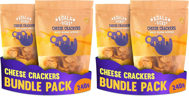 Koala Picks 240g Cheese Crackers - Healthy Baked Savory Lunchbox Snack - 120g (Pack of 2)