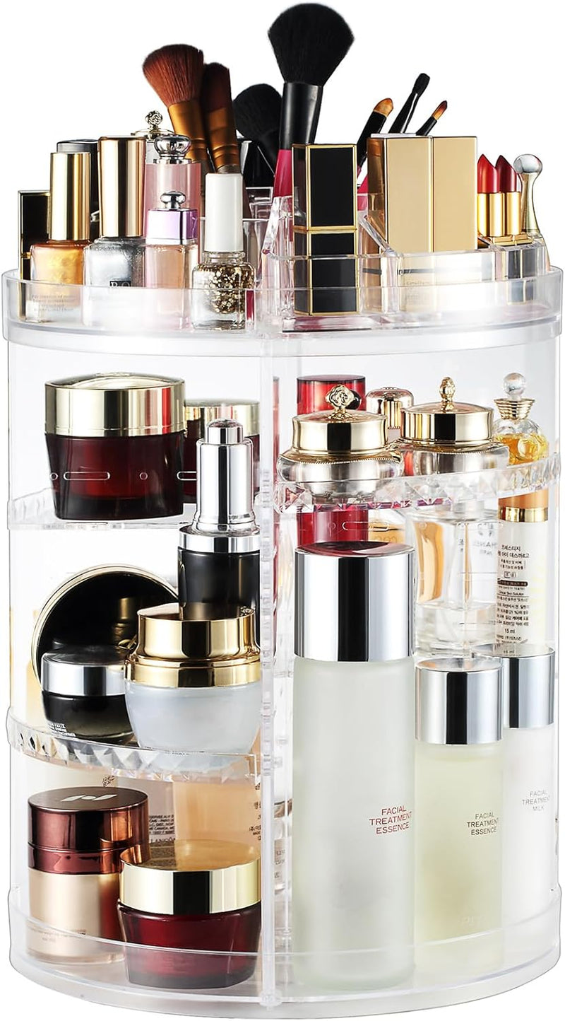 AMEITECH Makeup organizer, 360 degree rotating adjustable cosmetic storage display case with 8 layers large capacity, fits jewelry,makeup brushes, lipsticks and more, clear transparent - 38x26x26cm