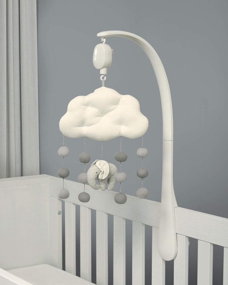 Mamas & Papas Welcome to The World Cloud and Elephant Musical Mobile with Pom Poms, Grey Elephant