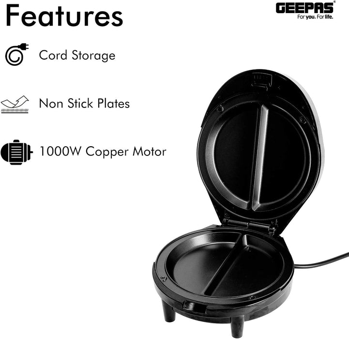 Geepas 1000W Omelette Maker – Dual Electric Non-Stick Egg Cooker – Automatic Temperature Control & Power Light – Multi Cooker for Omelettes, Fried, Poached & Scrambled Eggs – 2 Year Warranty