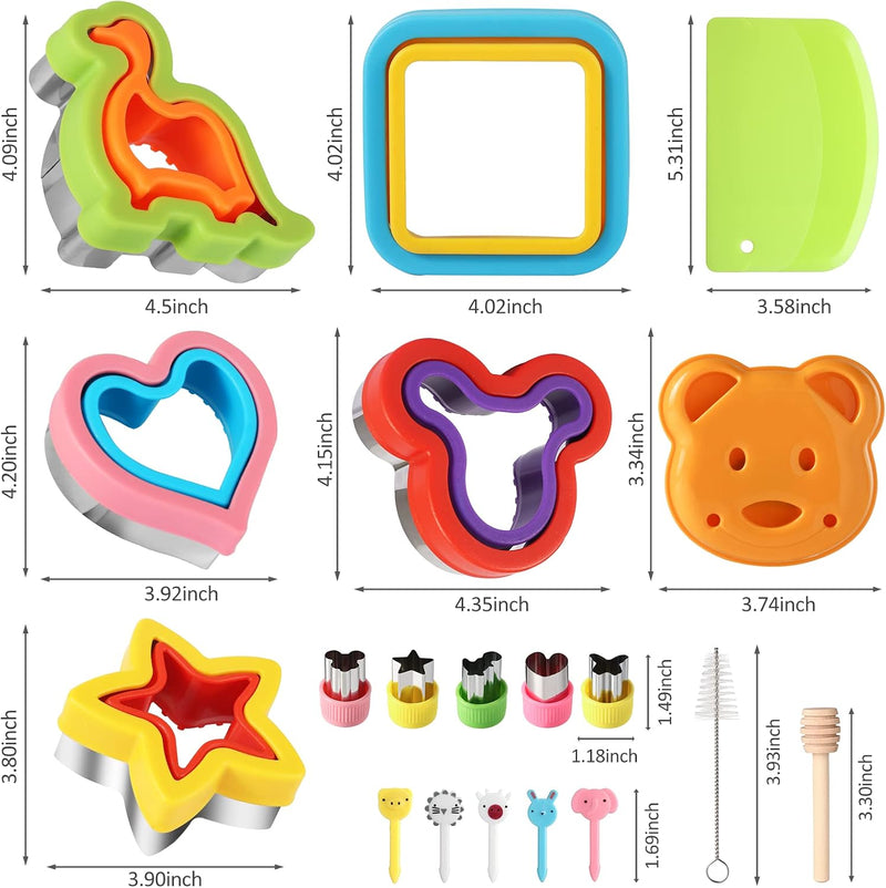 24Pcs Sandwich Cutter and Sealer Set Bread Sandwich Cutter Pancake Maker Heart Square Dinosaur Start Shaper,etc DIY Cookie Cutters Gift for Kids Boys Girls