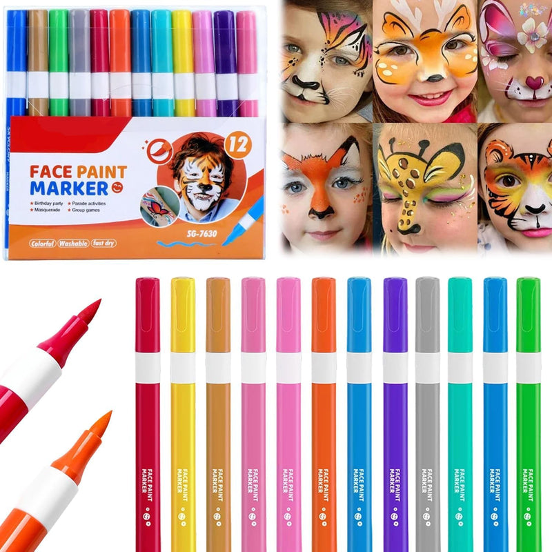 12 Colors Face Paint Set for Kids, Washable Non-Toxic Body Paint Kit, Easy Clean Skin-Friendly Face Painting for Festivals, Parties, Halloween, and Fancy Dress Events