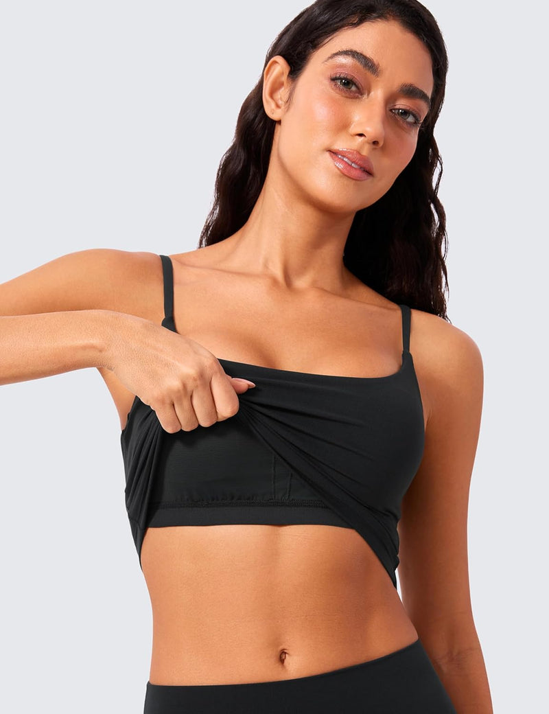 CRZ YOGA Butterlift Womens Scoop Neck Longline Sports Bra - U Back Adjustable Straps Workout Crop Tank Top with Built in Bra