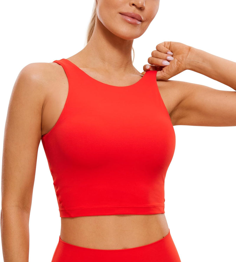 CRZ YOGA Womens Butterluxe High Neck Longline Sports Bra - U Back Padded Crop Workout Tank Top with Built in Bra