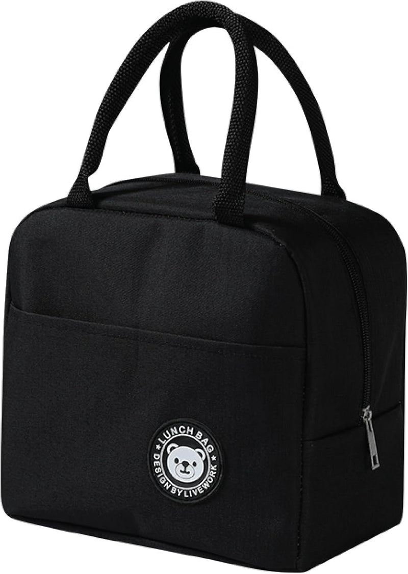 1-Pack 23x21x13cm Insulated Lunch Bag for Women Men Kids - Reusable Thermal Lunch Box Tote with Zipper & Front Pocket, Leakproof Cooler Bag for Work (Grey, 23x21x13cm) - Black 23x21x13cm