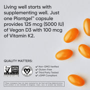 Vitamin K2 + D3, 100 mcg/5000 IU, 60 Veggie Softgels