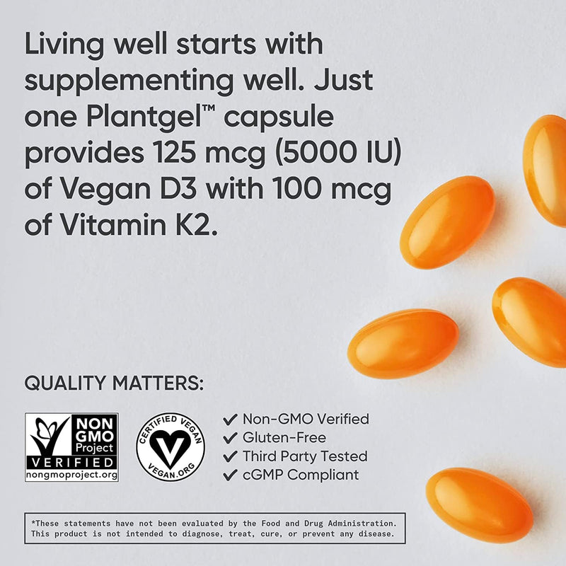 Vitamin K2 + D3, 100 mcg/5000 IU, 60 Veggie Softgels
