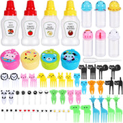 Kids Bento Box Accessories, 59-Piece Food Picks Set with Mini Condiment Bottles, Animal-Shaped Lunch Box Tools for School, Camping, Office, Includes Ketchup Dispensers, Soy Sauce Containers