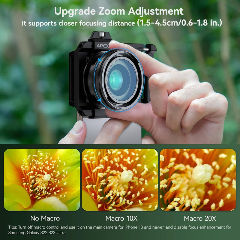 Macro Lens Kit for Smartphone 10-20X Zoom Photography Lens for iPhone and Samsung Galaxy Mobile Phones with Universal Clip HD Optical Glass for Close-up Shots of Nature and Jewelry
