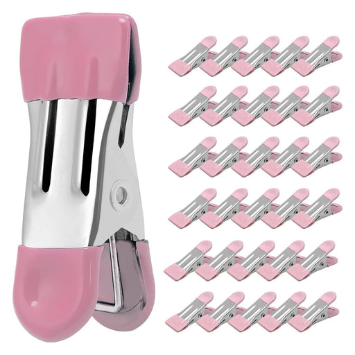 Clothes Pins Heavy Duty 30 Pack - 2.17 Inch Metal Chip Clips, Clothespins for Photo Drying Clothesline Laundry Sock, Bag Clips for Food Kitchen Stainless Steel with Rubber (Pink)