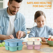 Bento Snack Boxes 4 Pack, Reusable 4-Compartment Food Containers with Fork, Lunch Storage for Adults & Teens, Bento for Work, School & Travel