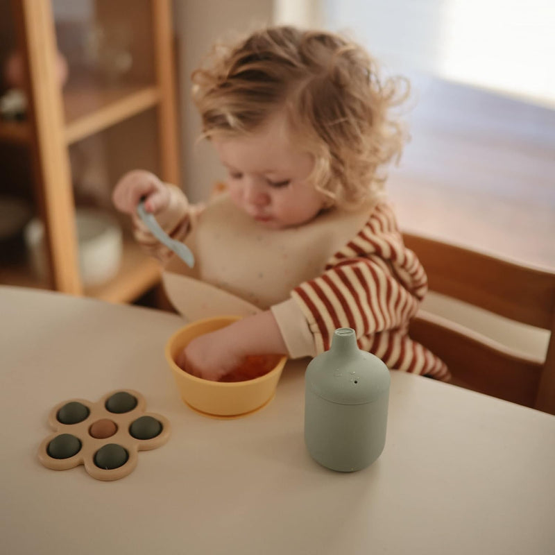 Silicone Sippy Cup for Babies 6+ Months - 175ml Leak-Resistant Baby Cup with Removable Lid - BPA-Free, Microwave & Dishwasher Safe - Develops Motor Skills & Independent Drinking Shifting Sand - Cambridge Blue