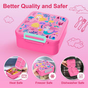 Bento Lunch Box, LunchBox 4 Compartments, Leak-Proof Lunch Container, PFAS&BPA-Free Microwave Safe, BLYPHOO Bento Box with Soup Bowl(Pink)