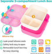Cute Cartoon Bento Lunch Box for Kids, 800ml/27oz BPA-Free Leak-Proof Food Containers with 3 Compartments, Dishwasher Safe, Back to School Students Lunches Size for Ages 4-8