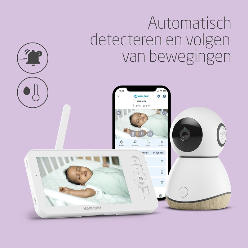 Maxi-Cosi See Baby Monitor Pro with CryAssist AI Cry Translation, PTZ Technology, 2K HD Camera, Wireless, White, 2 Year Warranty