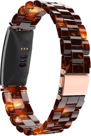 Resin Watch Band Compatible with Fitbit Inspire HR Bands/Inspire Band,Resin Bracelet with Stainless Steel Buckle Replacement Strap Compatible for Fitbit Inspire - Tortoise-tone