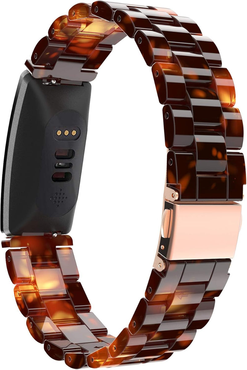 Resin Watch Band Compatible with Fitbit Inspire HR Bands/Inspire Band,Resin Bracelet with Stainless Steel Buckle Replacement Strap Compatible for Fitbit Inspire - Tortoise-tone
