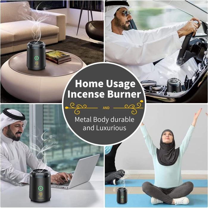 AMERTEER Electric Incense Burner Portable USB Rechargeable Aroma Diffuser, Arab bakhoor Muslim Incense Holder for Car and Home