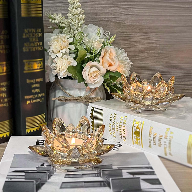 Kolnlala Crystal Lotus Flower Tealight Candle Holders/Glass Tea Light Candlestick Decor Decoration for Christmas Home Wedding Party… (Clean 1pc)