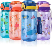 Kids Water Bottles With Straw,600ml Drinks Bottle for School,Leakproof Children's Bottle BPA free Tritan Sport Bottle for Girls Boys (Blue-Whale) - Blue-Whale