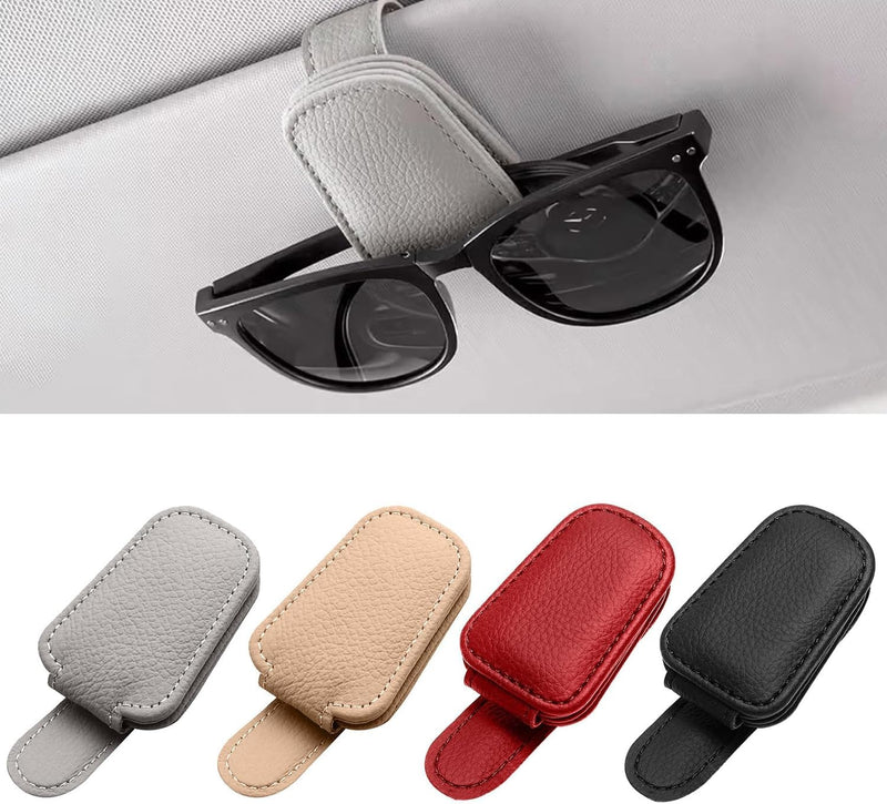 T Tersely Sunglasses Holder for Car Visor Universal Magnetic Adsorbed Leather Eyeglasses Holder Glasses Hanging Storage Clip Car Visor Accessories Ticket Card Clip for Car Accessories Parts (Brown)