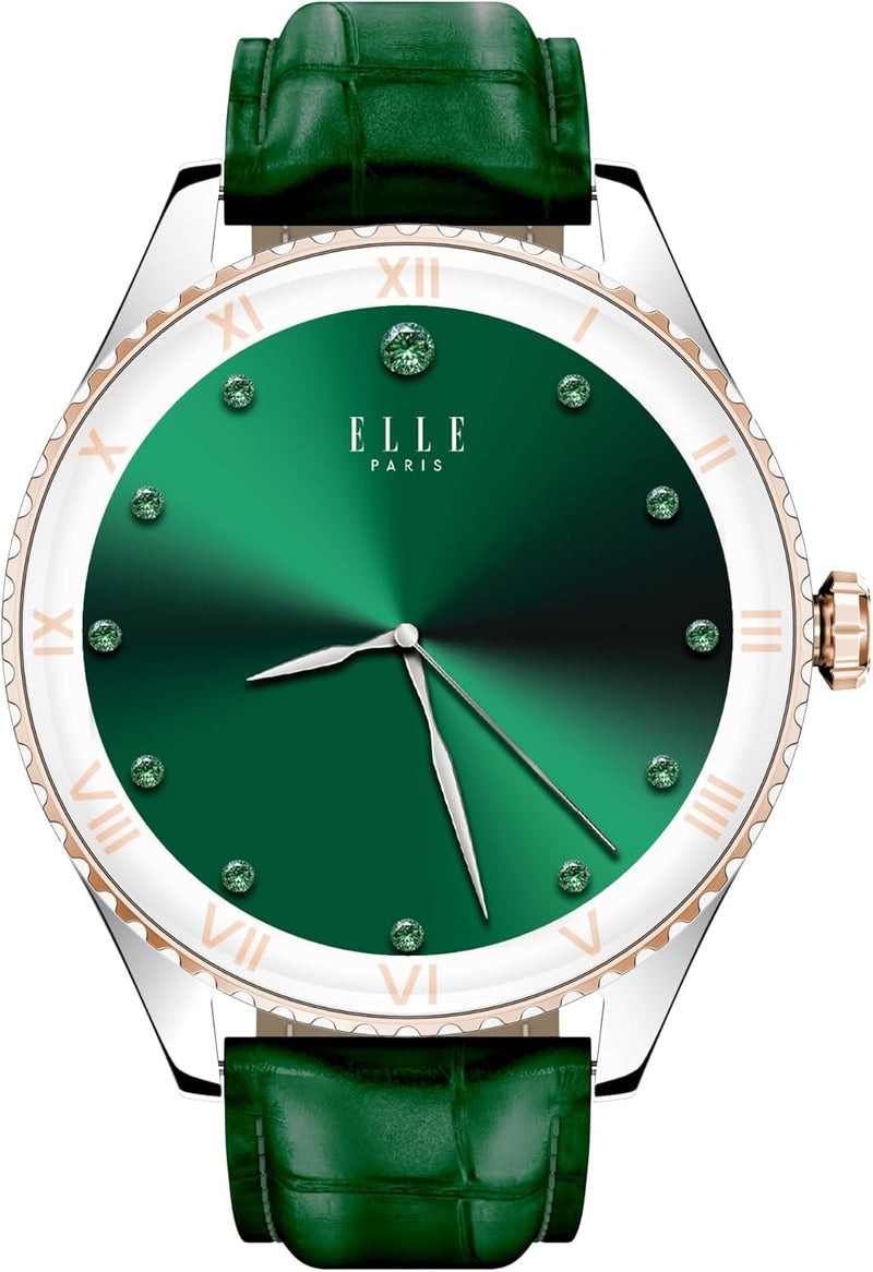 Elle Soleil Women’s Smartwatch 1.19'' AMOLED, Bluetooth Calling, Multilingual, Wireless Charging, Fitness Tracking, IP68, iOS/Android Compatible, Silver Frame & White Leather Starp + 2 Premium Straps