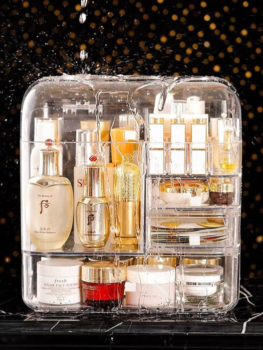 LIMOS Modern Makeup Storage Organizer Box Cosmetics storage display rack with drawer,Waterproof, dustproof, display cabinet Suitable for bathroom countertop, bedroom dresser (Design D White)