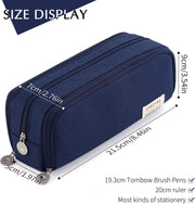 Bukela Large Capacity Pencil Case 3 Compartment Pouch Pen Bag for School Teen Girl Boy Men Women (Navy)