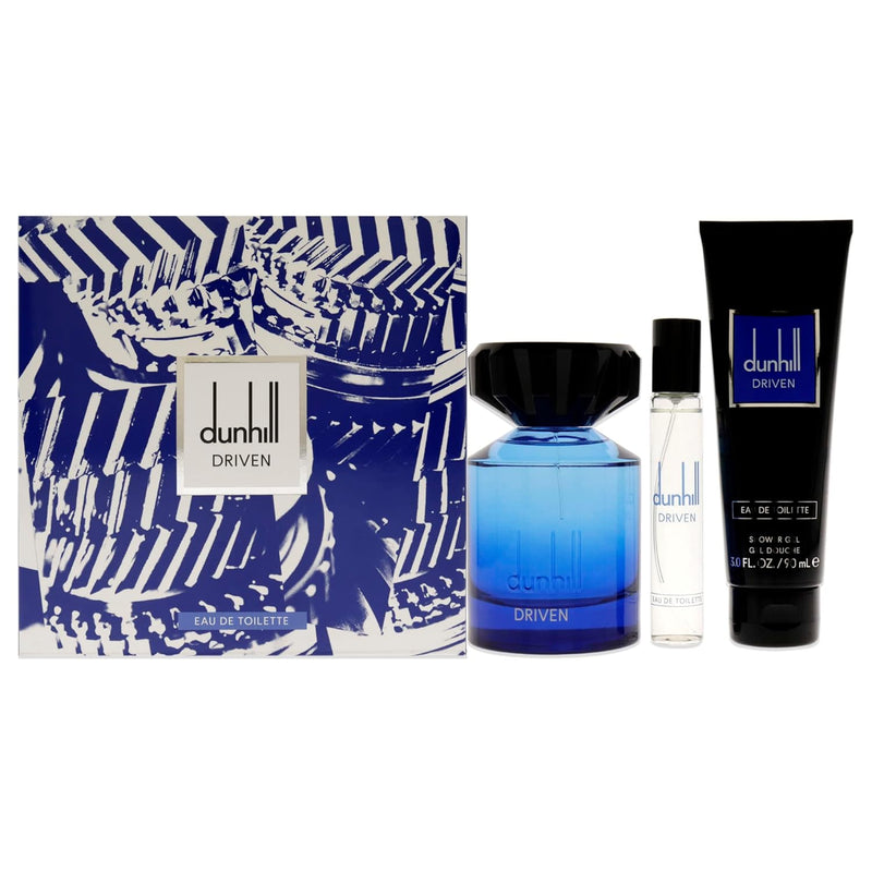 Alfred Dunhill Driven Blue 3.4oz EDT Spray, 3oz Shower Gel, 0.15ml Travel Spray Men 3 Pc Gift Set