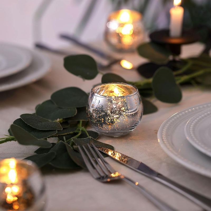 Lamorgift Clear Votive Candle Holders Set of 12 - Mercury Glass Votives Candle Holder - Tealight Candle Holder for Home Decor and Weddings/Parties Table Centerpieces