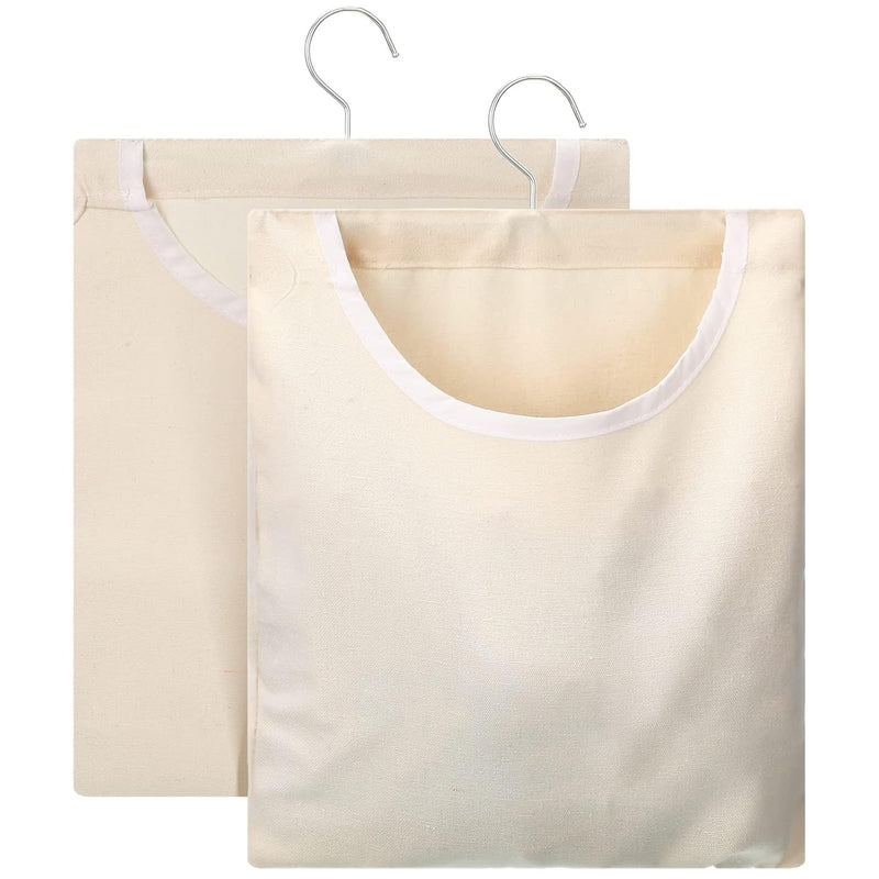 Eccliy 2 Pcs Canvas Clothespin Bag with Hanging Hook for Clothesline Outdoor 15 x 11 Inch Summer Laundry Clothes Pin Holder Portable Pin Hanging Bag Pin Storage Organizer for Home Balcony Travel,Beige