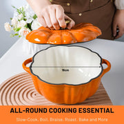 Stockpot with Lid, Enameled Cast Iron Dutch Oven, 1.5L Pot with Lid Two Handles, 16cm Heavy-Duty Cookware for Braising, Stews, Roasting, Bread Baking, Orange pumpkin
