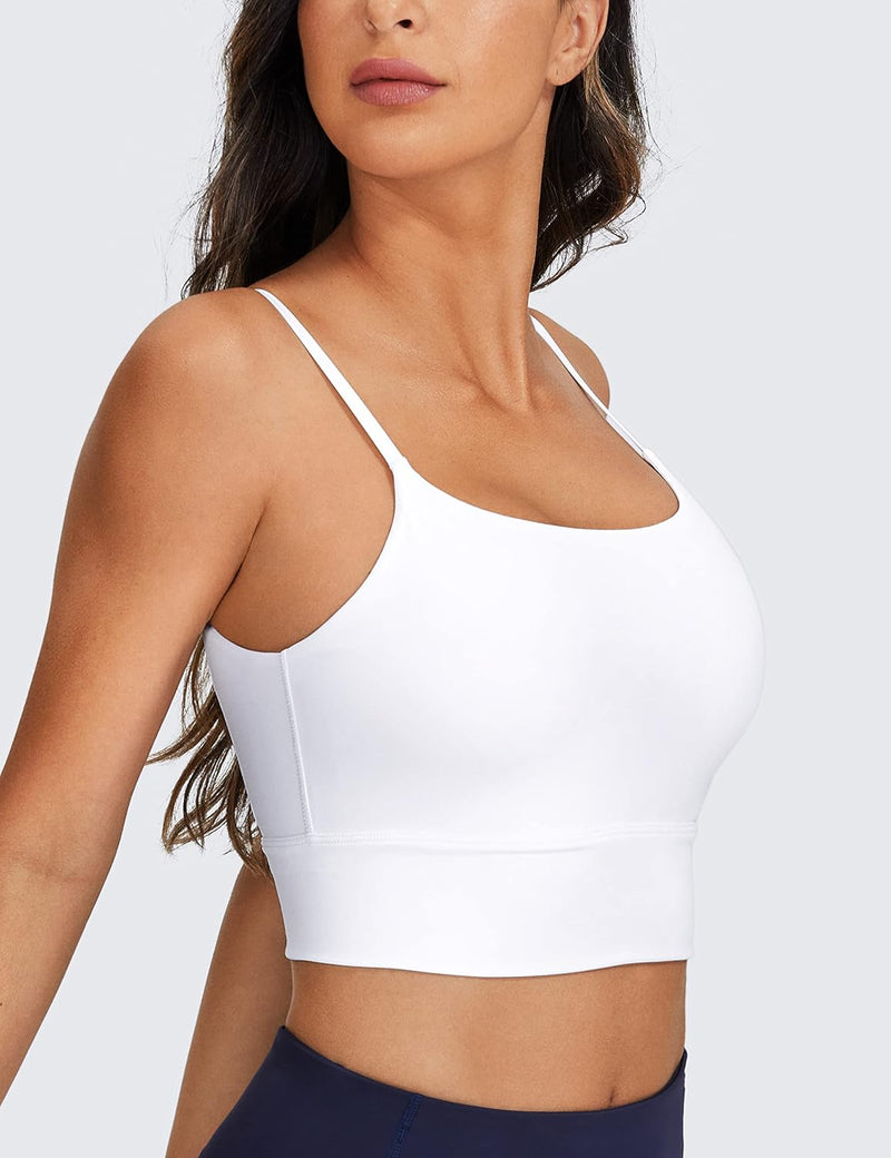 CRZ YOGA Women's V Back Longline Sports Bra with Adjustable Straps Wireless Workout Padded Yoga Bra Cropped Tank Tops