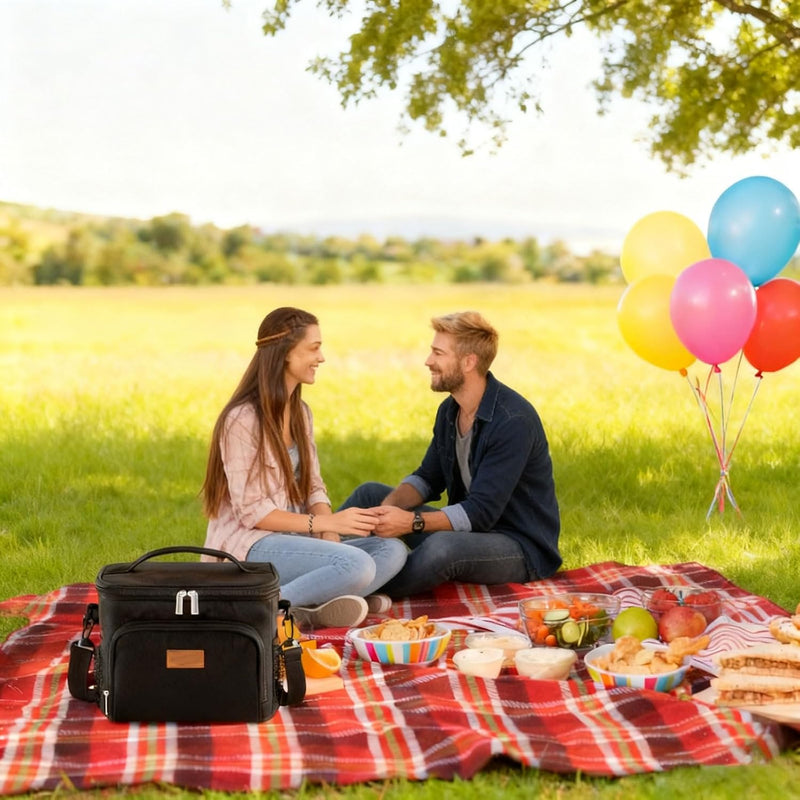 Medium Lunch Bag Insulated Lunch Box Soft Cooler Cooling Tote for Adult Men Women, Black 12-Can (9L)