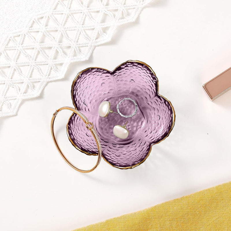 Jewelry Tray Glass Ring Dish Trinket Tray Gifts For Women Unique Birthday Gifts For Friends Sisters Jewelry Organizer Key Bowl Cute Room Decor Small Women Friendship Christmas House Warming Gifts - Purple