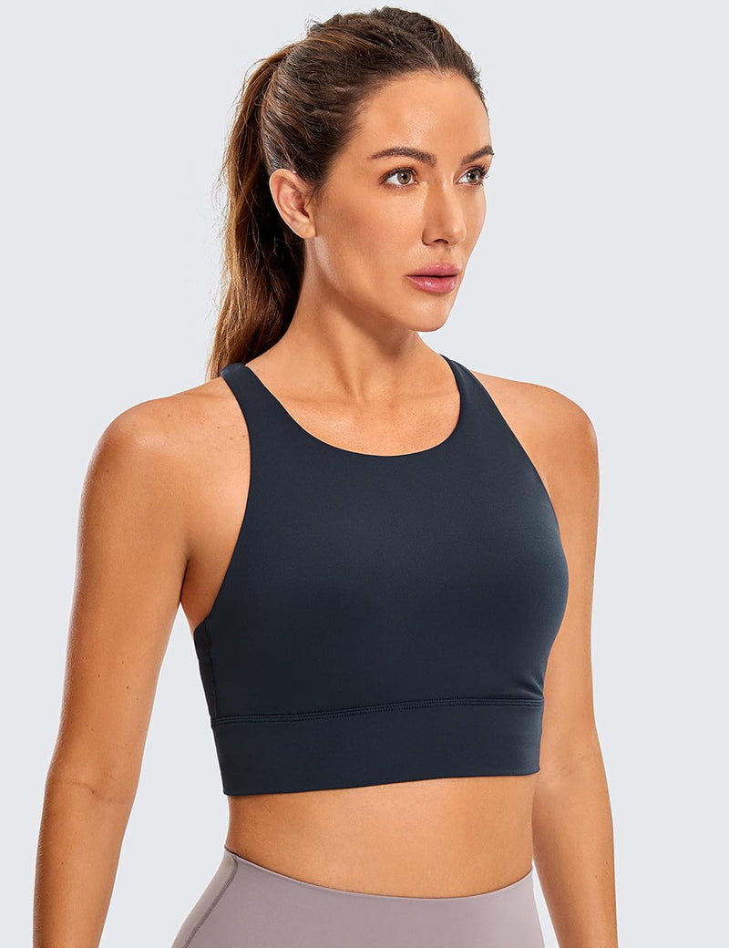CRZ YOGA Womens Butterluxe Strappy High Neck Longline Sports Bra - Padded Criss Cross Back Workout Sports Bras Crop Tank Top