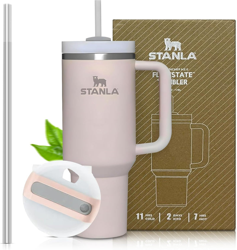STANLA 40 oz Tumbler with Lid and Straw | Travel Mug for Iced Tea & Coffee | 100% Leakproof, Stainless Steel Insulated Tumbler for School,Office & Gym | Cup Holder Friendly Base (Cream)