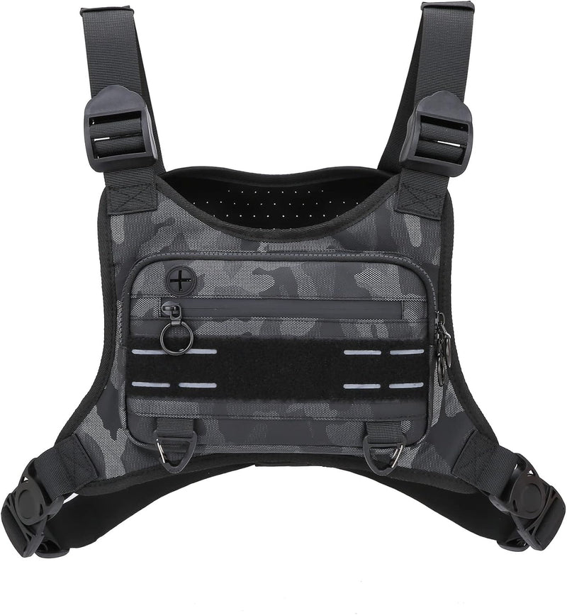 Sports Chest Bag For Men, Water Resistant Lightweight Front Chest Pack, Running Vest Bag With Built-In Phone Holder & Extra Storage For Workouts, Running, Cycling, Camo, Western