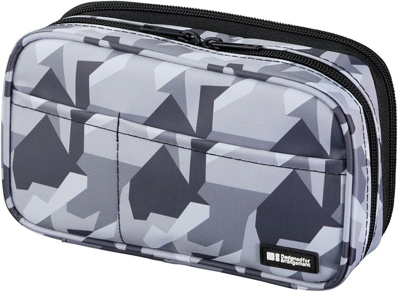 Lihit Lab. Double Zipper Pen Case, 7.9 X 2.8 X 4.7 Inches, Black (A7555-24) - Gray Camo Grey